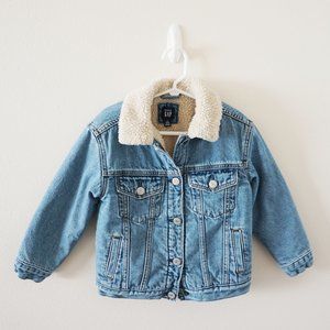 GAP Toddler Sherpa-Lined Denim Jacket with Washwell BLUE Size 4 4T